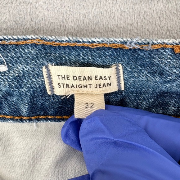 Madewell Jeans Women 32 (Fit 38x29.5) Blue Dean Easy Straight Distressed Raw Hem - Picture 5 of 13